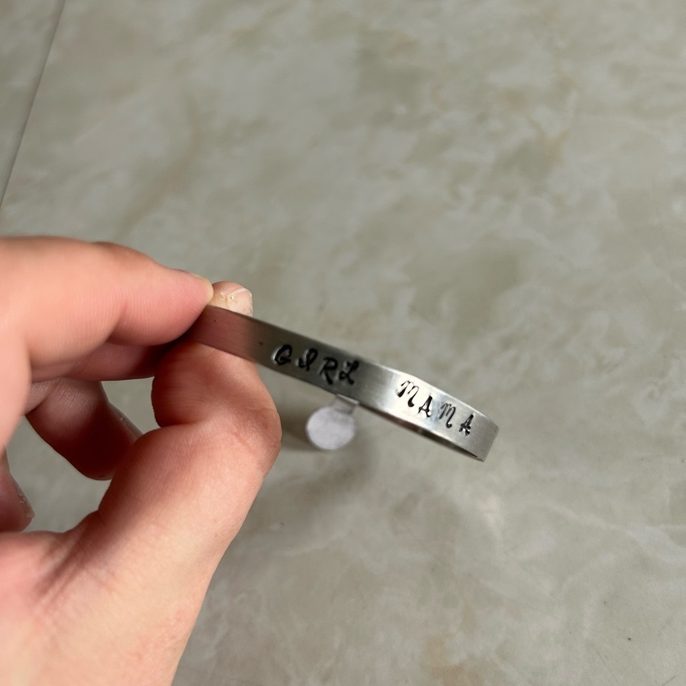 Handmade girl mama stamper Silver Engraved Bracelet